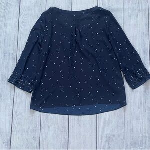 Anthropologie Maeve Navy Blue Star Print Cutout Top Size 6